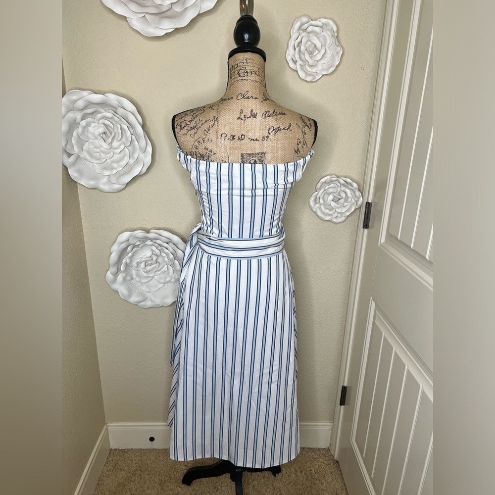 Draper James Off the Shoulder White & Blue Multi Striped Dress Size 0 - Picture 8 of 16